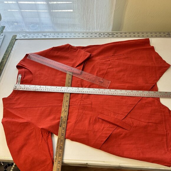 Misslook Womens Red Tunic Top Shirt Asymmetrical Hem Pockets Cotton 3/4 Sleeve - Picture 2 of 11